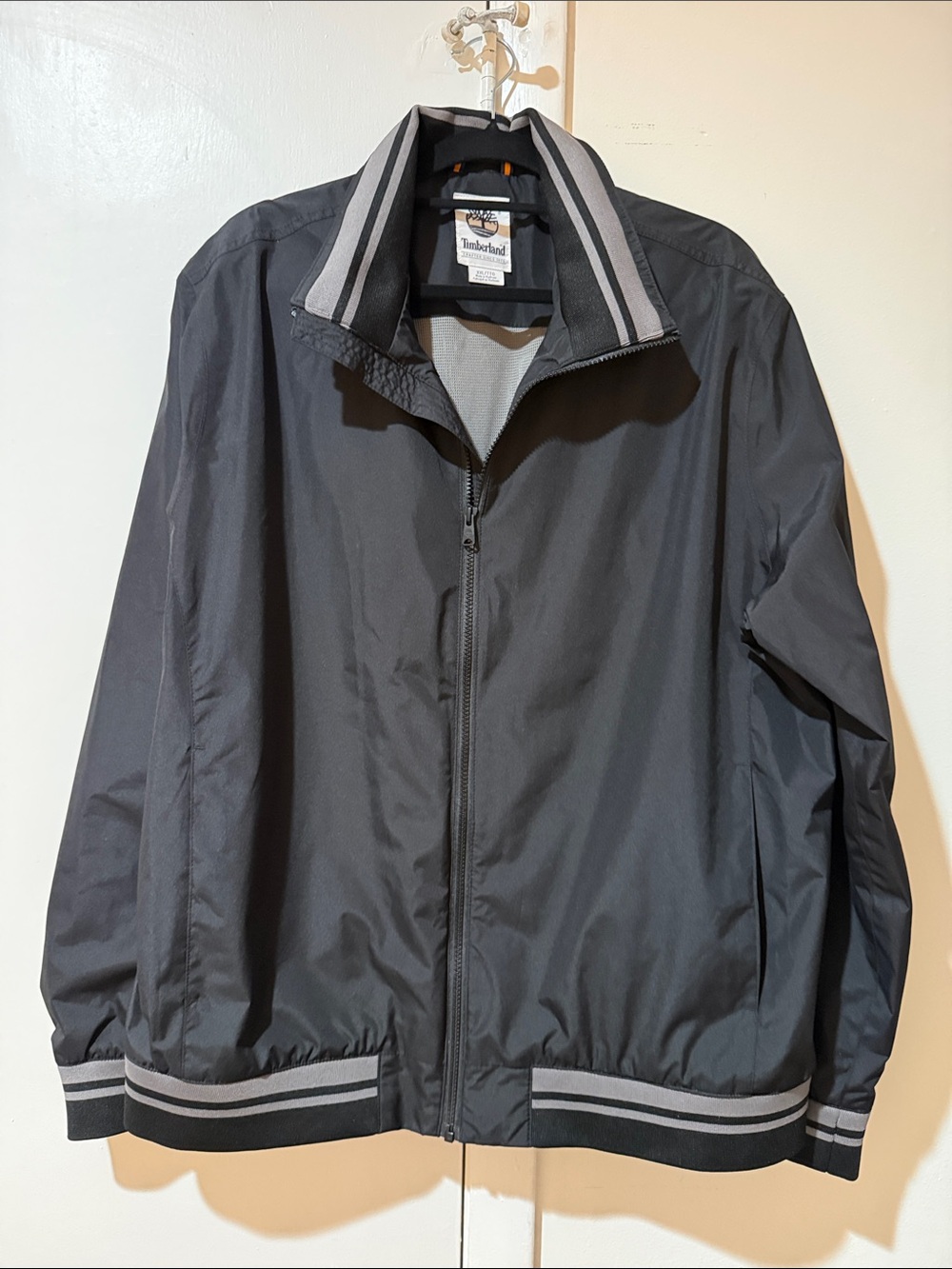 Timberland Black Jacket with Gray Striped Trim